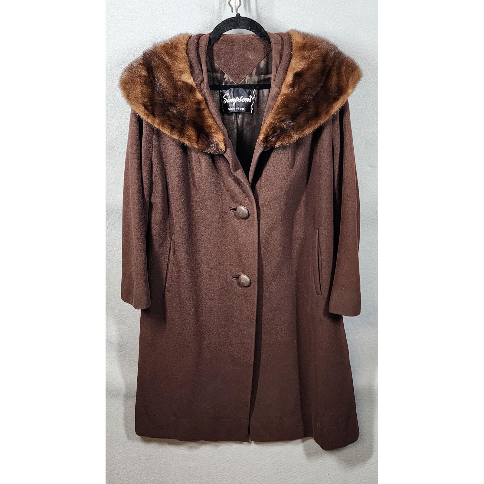 Vintage 100% Cashmere Coat Mink Trim Collar Womens Medium Large 50s 60s